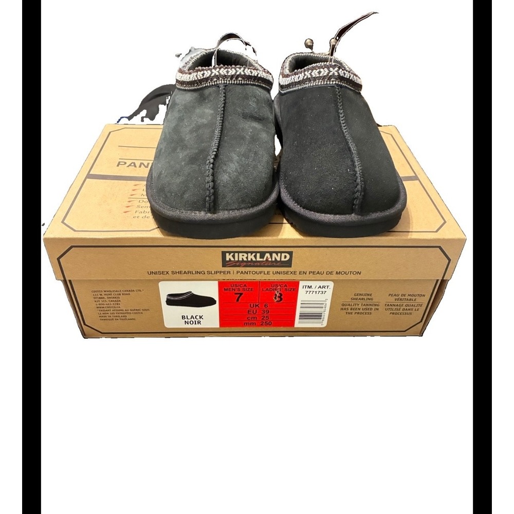Kirkland Signature Unisex Shearling Slipper Black Suede 7771737 Mens 7 Womens 8